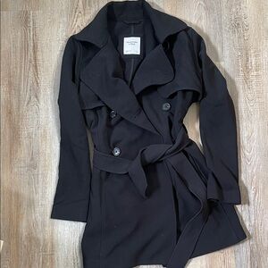 Abercrombie & Fitch Black Double-Breasted Trench Coat with Belt